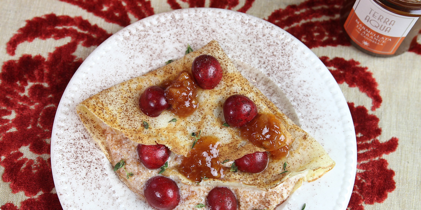 terra aqua CREPES di ricotta, marmellata di arancia, cannella e cigliegie